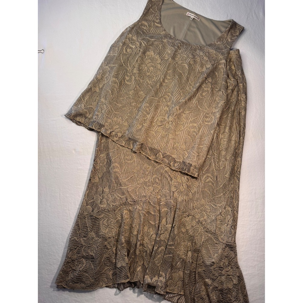 Spencer Alexis Gold Metallic Lace Skirt Set 2X Made in USA STA03W Floral 2 Piece